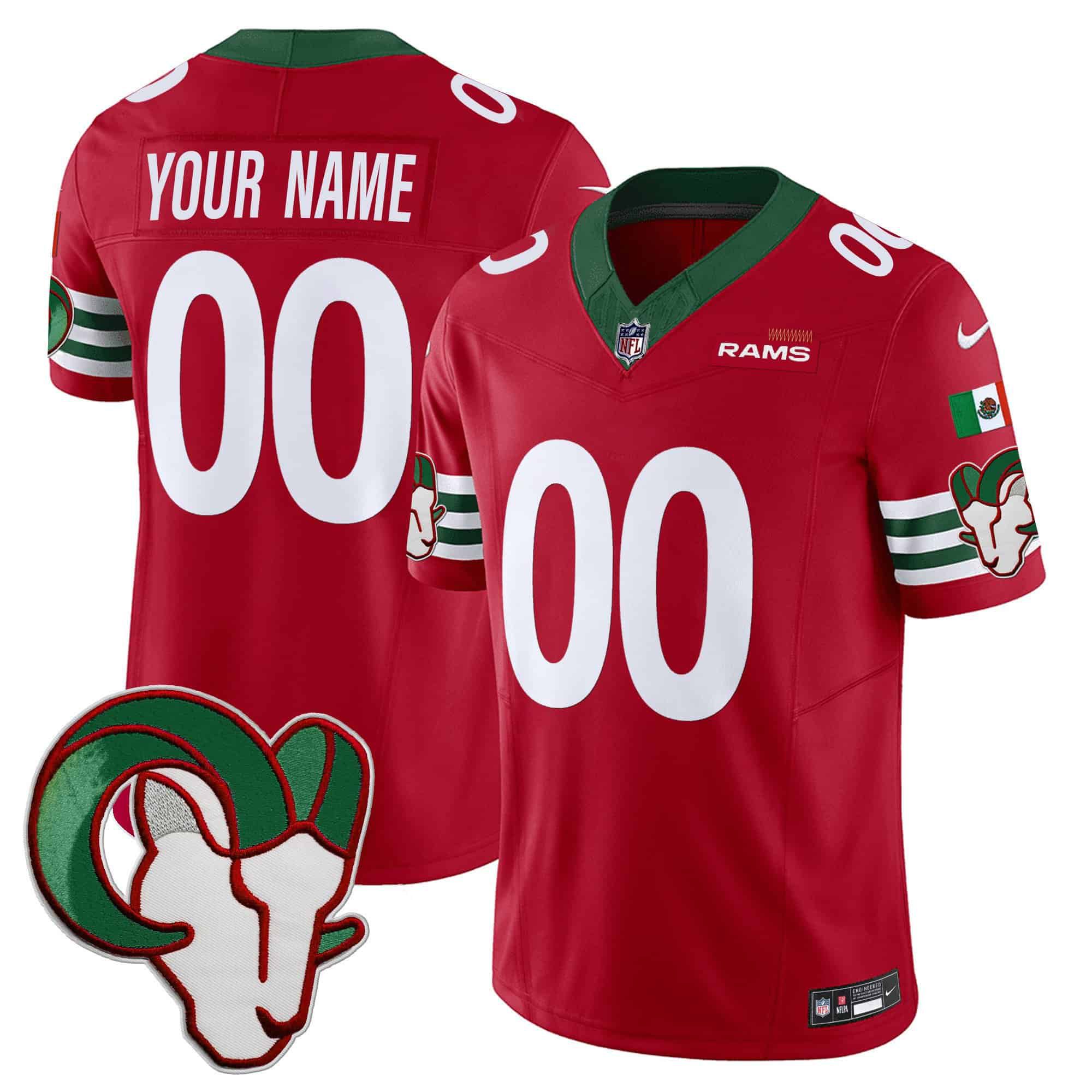 Men Los Angeles Rams Red 2024 Nike Mexico Vapor Limited Custom NFL Jersey style 1->customized nfl jersey->Custom Jersey